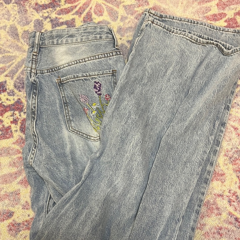 Blue straight legged jeans